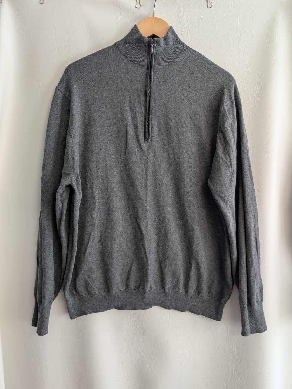 Agave Lux Cotton Wool Charcoal Gray Quarter-Zip Sweater Long Sleeves - XL
